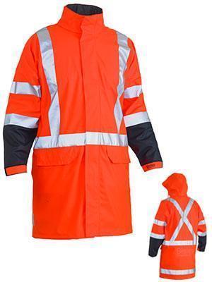 Bisley Workwear Taped Hi Vis Rain Coat  X Back (Waterproof) BJ6955XT Work Wear Bisley Workwear ORANGE (BVEO) S 