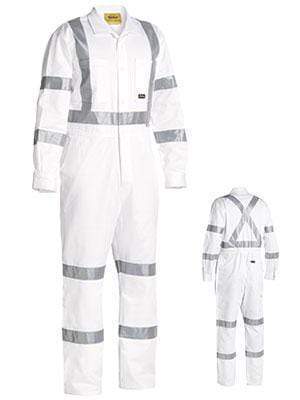 Bisley Workwear 3m Taped Night Cotton Drill Coverall  BC6806T Work Wear Bisley Workwear WHITE (BWHT) 77R 