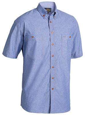 Bisley Workwear Chambray Shirt Short Sleeve B71407 Work Wear Bisley Workwear BLUE (BWED) S 
