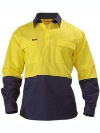 Bisley Workwear Closed Front Hi Vis Long Sleeve Cotton Drill Shirt BSC6267 Work Wear Bisley Workwear   