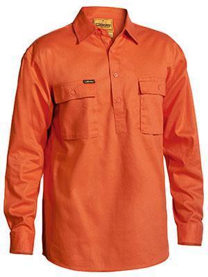 Bisley Workwear Closed Front Long Sleeve Cotton Drill Shirt BSC6433 Work Wear Bisley Workwear ORANGE (BVEO) S 