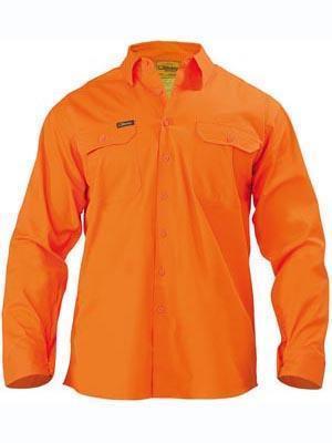 Bisley Workwear Cool Lightweight Hi-vis Cotton Drill Shirt BS6894 Work Wear Bisley Workwear ORANGE (BVEO) S 