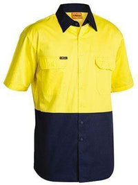 Bisley Workwear Cool Lightweight Hi Vis Drill Shirt Short Sleeve BS1895 Work Wear Bisley Workwear YELLOW/NAVY (TT01) S 