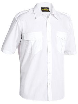 Bisley Workwear Epaulette Shirt Short Sleeve B71526 Work Wear Bisley Workwear WHITE (BWHT) S 