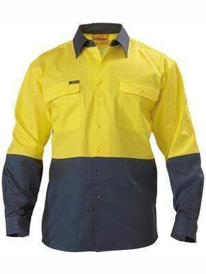 Bisley Workwear Hi Vis Cotton Drill Shirt BS6267 Work Wear Bisley Workwear YELLOW/NAVY (TT01) S 
