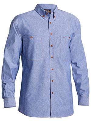 Bisley Workwear Long Sleeve Chambray Shirt B76407 Work Wear Bisley Workwear BLUE (BWED) S 