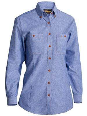 Bisley Workwear Women's Long Sleeve Chambray Shirt B76407L Work Wear Bisley Workwear BLUE (BWED) 8 