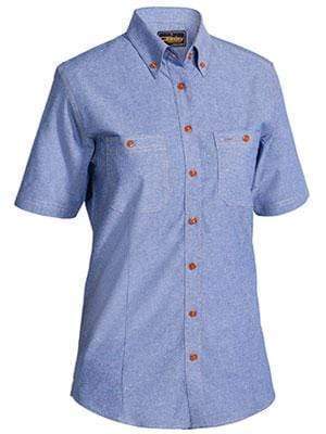 Bisley Workwear Women's Chambray Short Sleeve Shirt B71407L Work Wear Bisley Workwear BLUE (BWED) 8 