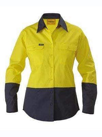 Bisley Workwear Women's Hi Vis Drill Shirt Long Sleeve BL6267 Work Wear Bisley Workwear YELLOW/NAVY (TT01) 8 