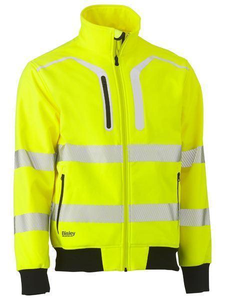 Bisley Taped Hi Vis Soft Shell Bomber Jacket BJ6979T Worl Wear Bisley Workwear Yellow XS 