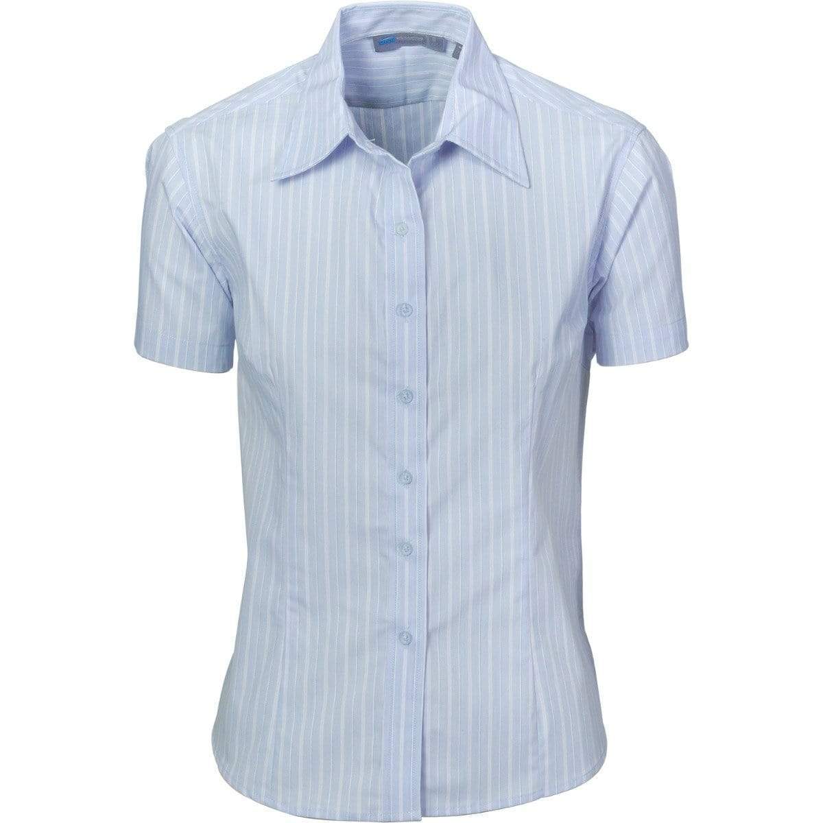 Dnc Workwear Ladies Stretch Yarn Dyed Contrast Stripe Short Sleeve Shirt - 4233 Corporate Wear DNC Workwear Light Blue/White/Blue 6 
