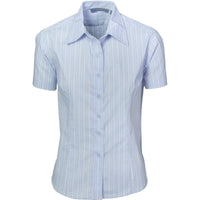 Dnc Workwear Ladies Stretch Yarn Dyed Contrast Stripe Short Sleeve Shirt - 4233 Corporate Wear DNC Workwear Light Blue/White/Blue 6 