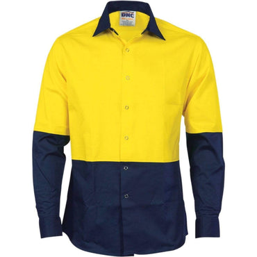 Dnc Workwear Hi-vis Cool Breeze Food Industry Long Sleeve Cotton Shirt - 3942 Hospitality & Chefwear DNC Workwear Yellow/Navy XS 