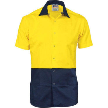 Dnc Workwear Hi-vis Cool Breeze Food Industry Short Sleeve Cotton Shirt - 3941 Hospitality & Chefwear DNC Workwear Yellow/Navy XS 