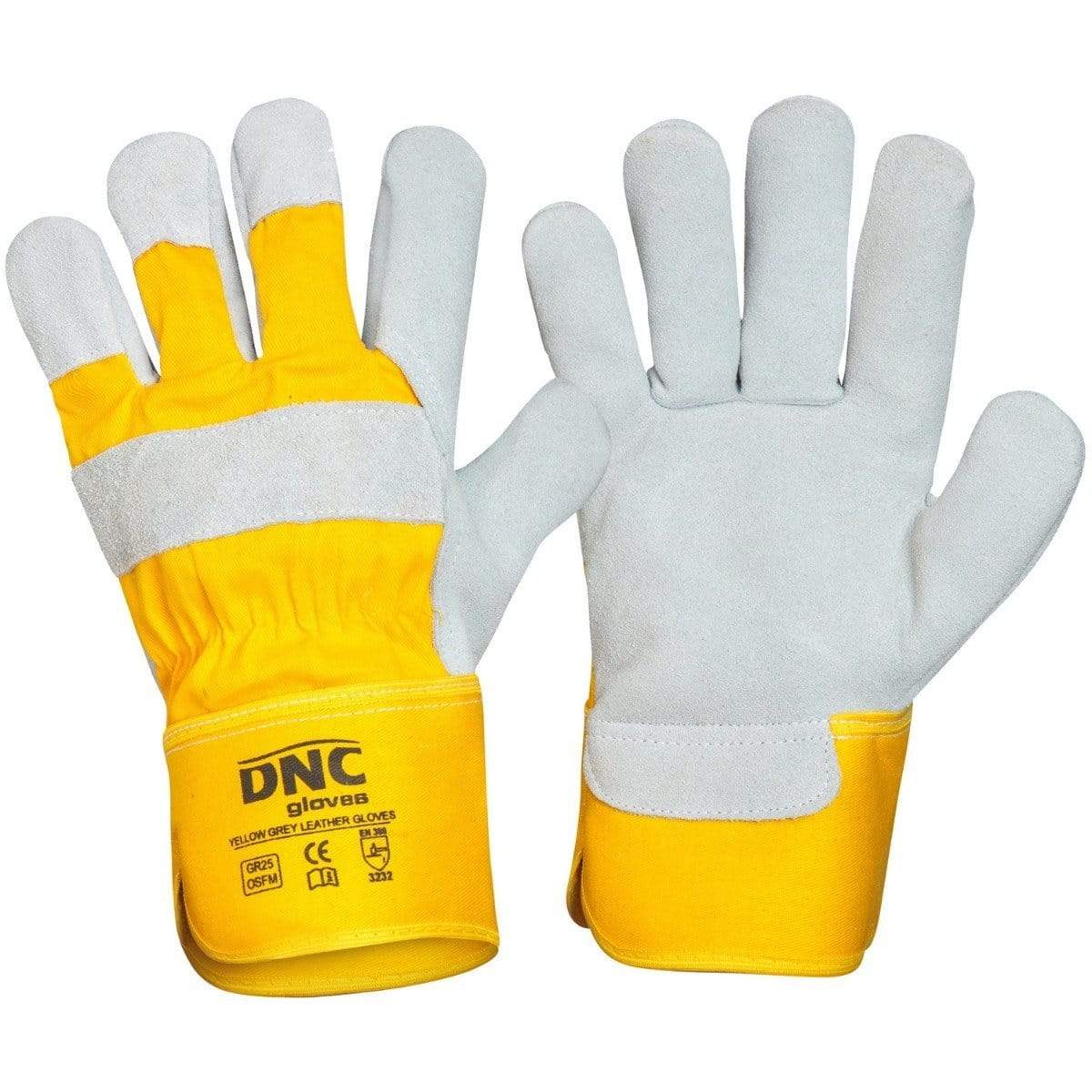 Dnc Workwear Yellow Grey  Leather Glove Gr - 25 PPE DNC Workwear Yellow/Black One Size 