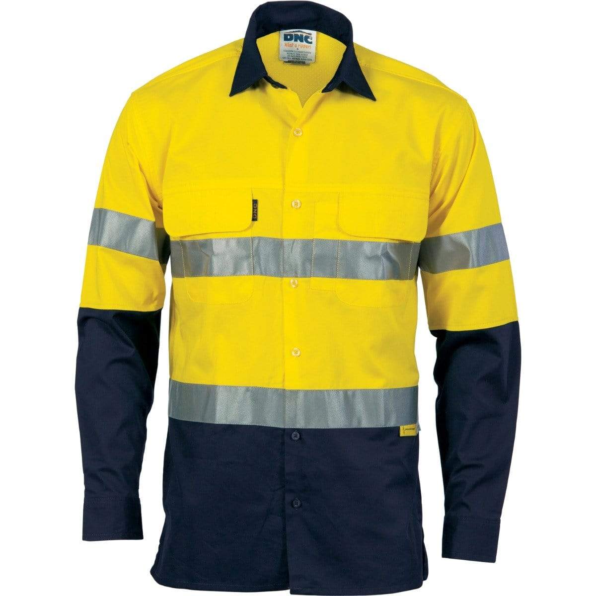 Dnc Workwear 2-tone 3 Way Cool Breeze Taped Long Sleeve Shirt - 3748 Work Wear DNC Workwear Yellow/Navy XXS 