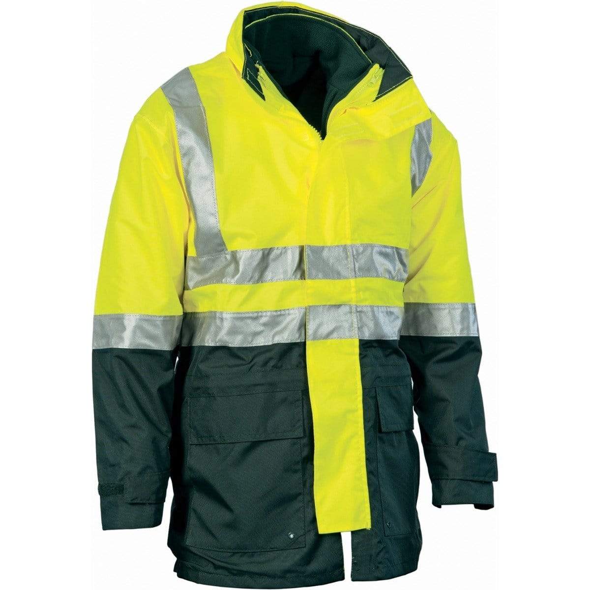 Dnc Workwear 4-in-1 Hi-vis Two-tone Breathable Jacket With Vest And 3m Reflective Tape - 3864 Work Wear DNC Workwear Yellow/Bottle Green S 