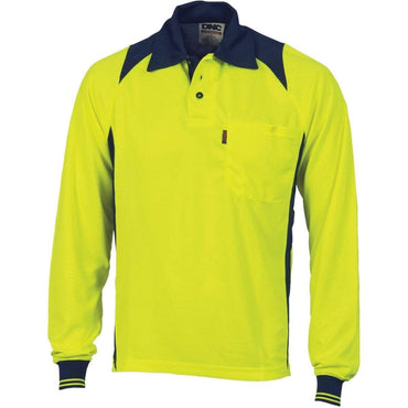 Dnc Workwear Cool Breathe Long Sleeve Action Polo Shirt - 3894 Work Wear DNC Workwear Yellow/Navy XS 