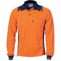 Dnc Workwear Cool Breathe Long Sleeve Action Polo Shirt - 3894 Work Wear DNC Workwear Orange/Navy XS 