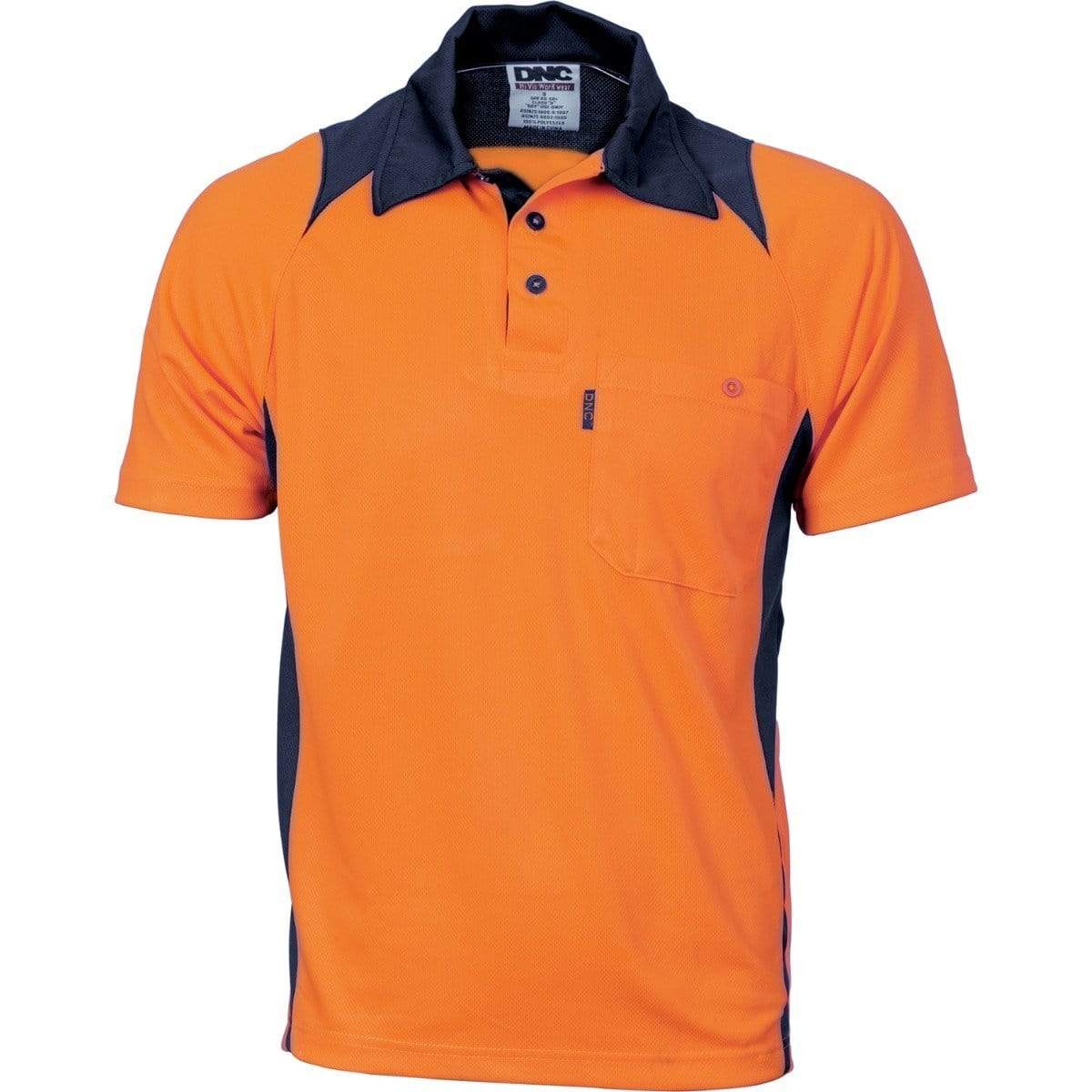 Dnc Workwear Cool Breathe Short Sleeve Action Polo Shirt - 3893 Work Wear DNC Workwear Orange/Navy XS 