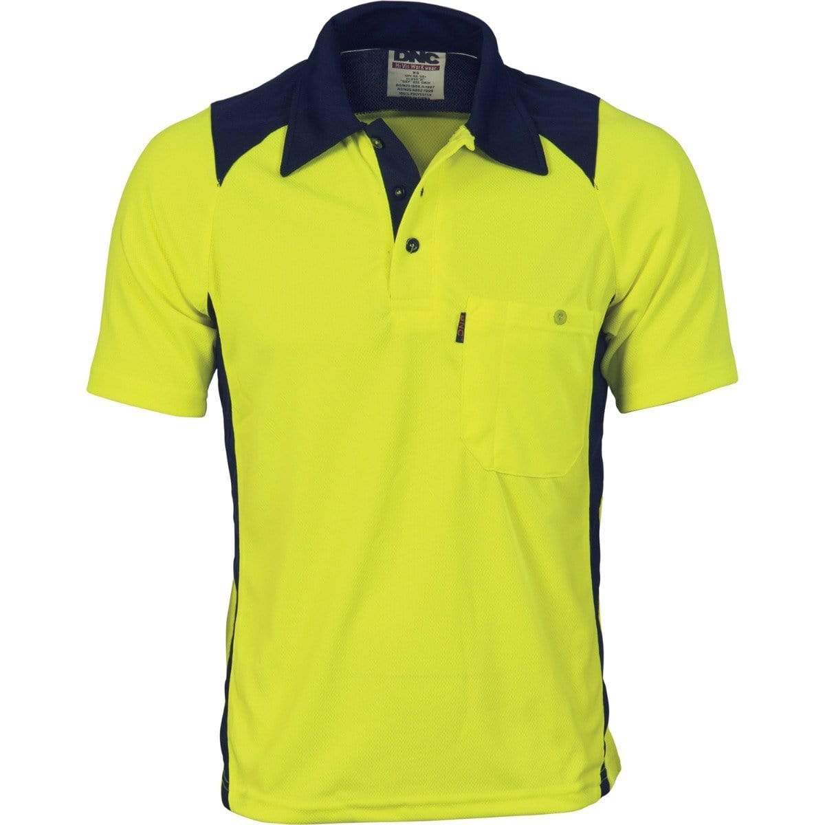 Dnc Workwear Cool Breathe Short Sleeve Action Polo Shirt - 3893 Work Wear DNC Workwear Yellow/Navy XS 