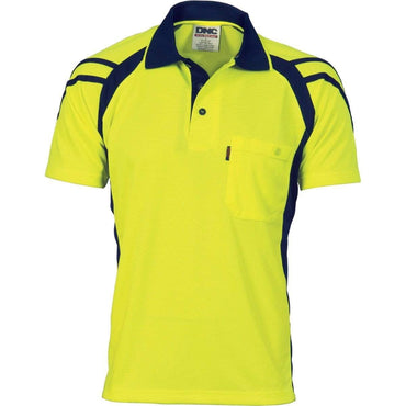 Dnc Workwear Cool Breathe Stripe Panel Short Sleeve Polo Shirt - 3979 Work Wear DNC Workwear Yellow/Navy XS 
