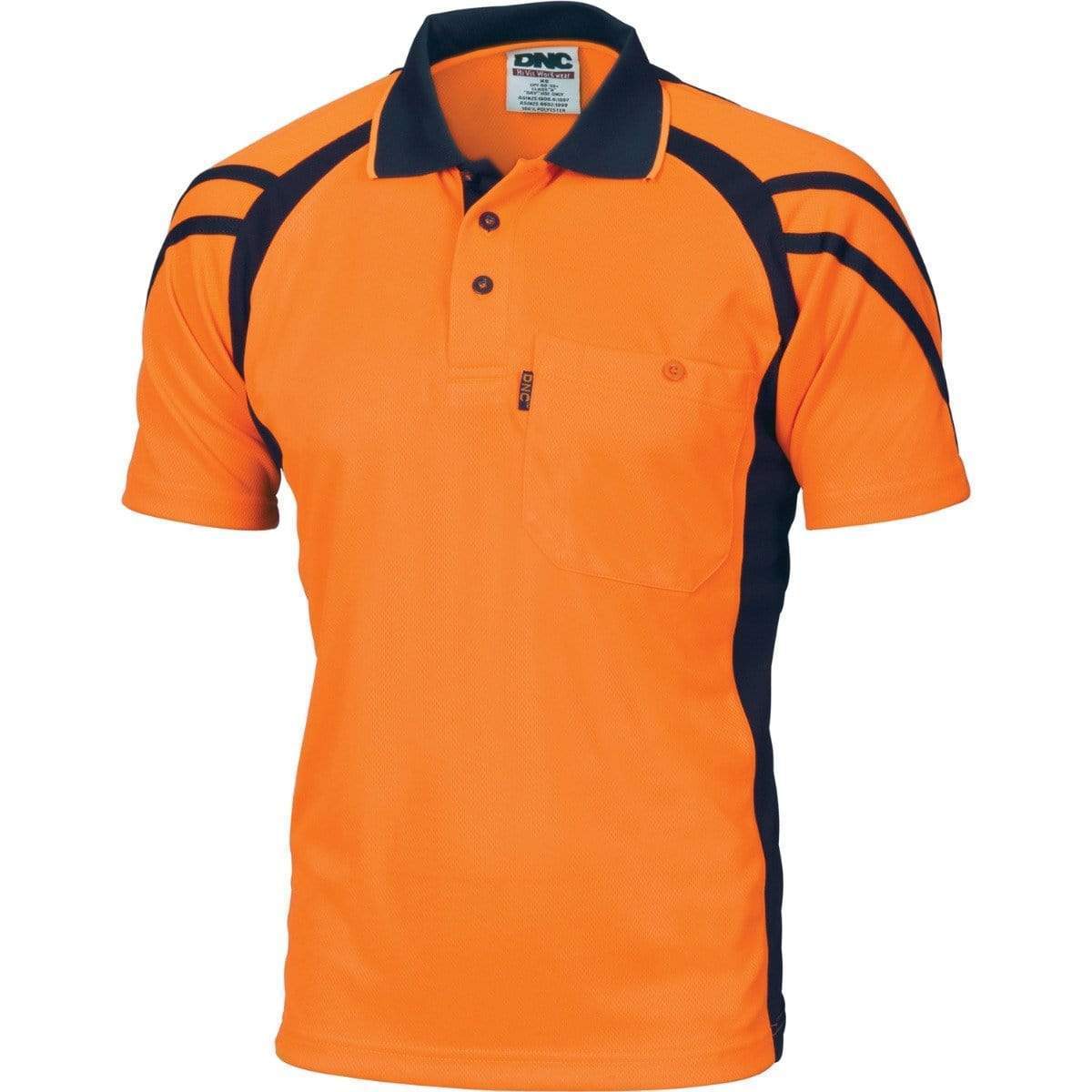 Dnc Workwear Cool Breathe Stripe Panel Short Sleeve Polo Shirt - 3979 Work Wear DNC Workwear Orange/Navy XS 