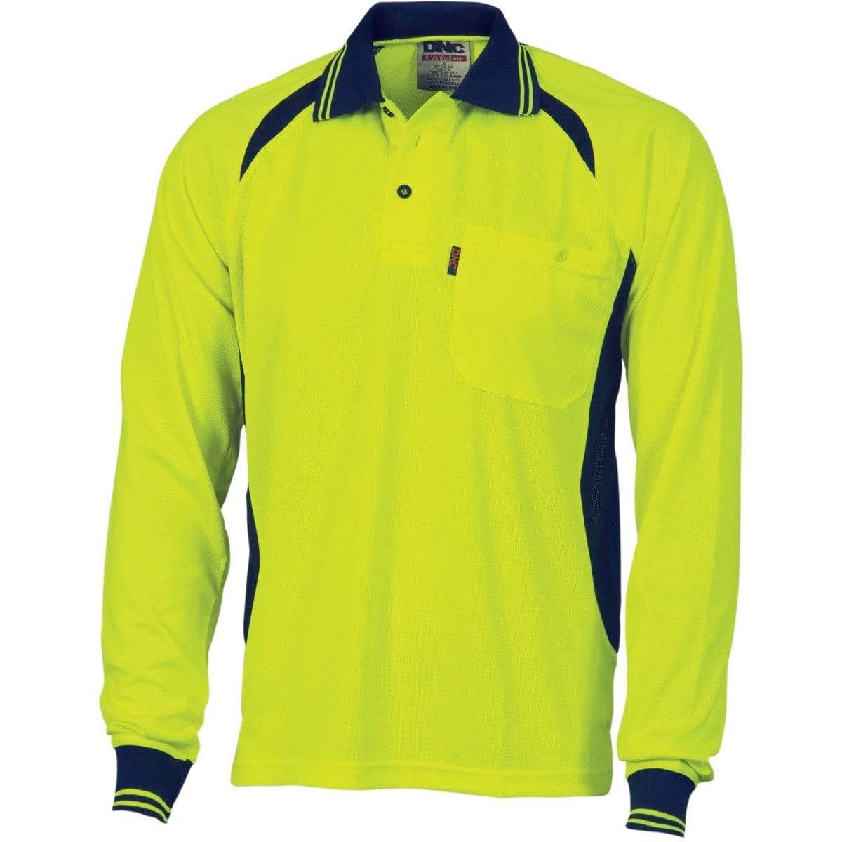 Dnc Workwear Cool-breeze Contrast Mesh Long Sleeve Polo - 3902 Work Wear DNC Workwear Yellow/Navy XS 
