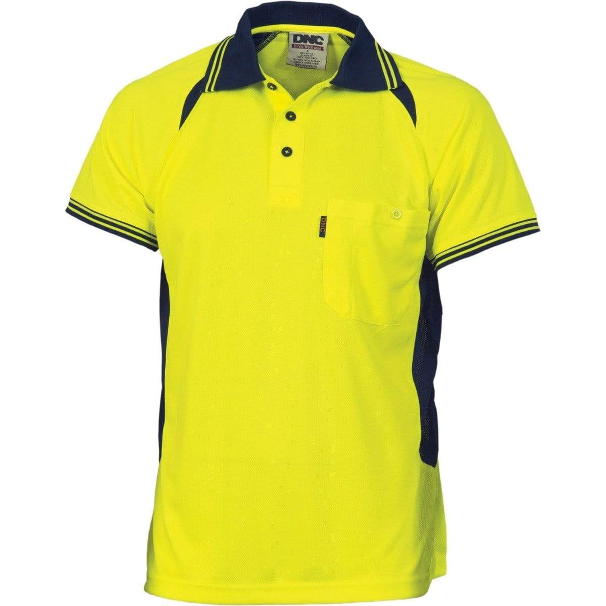 Dnc Workwear Cool-breeze Contrast Mesh Short Sleeve Polo - 3901 Work Wear DNC Workwear Yellow/Navy XS 