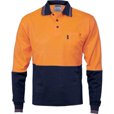 Dnc Workwear Cotton Back Hi-vis Two-tone Fluoro Long Sleeve Polo - 3816 Work Wear DNC Workwear Orange/Navy XS 