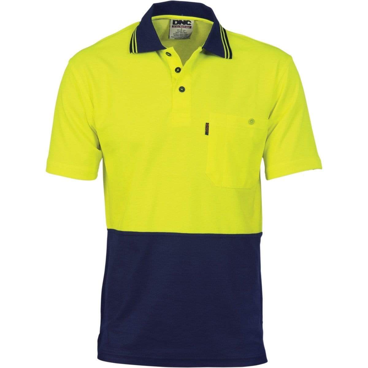 Dnc Workwear Cotton Back Hi-vis Two-tone Fluoro Short Sleeve Polo - 3814 Work Wear DNC Workwear Yellow/Navy XS 