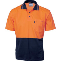 Dnc Workwear Cotton Back Hi-vis Two-tone Fluoro Short Sleeve Polo - 3814 Work Wear DNC Workwear Orange/Navy XS 