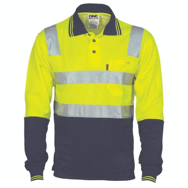 Dnc Workwear Cotton Back Hi-vis Two-tone Long Sleeve Polo Shirt With Csr Reflective Tape - 3818 Work Wear DNC Workwear Yellow/Navy XS 