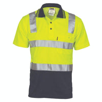 Dnc Workwear Cotton Back Hi-vis Two-tone Short Sleeve Polo Shirt With Csr Reflective Tape - 3817 Work Wear DNC Workwear Yellow/Navy 5XL 