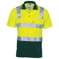 Dnc Workwear Cotton Back Hi-vis Two-tone Short Sleeve Polo Shirt With Csr Reflective Tape - 3817 Work Wear DNC Workwear Yellow/Bottle Green 5XL 