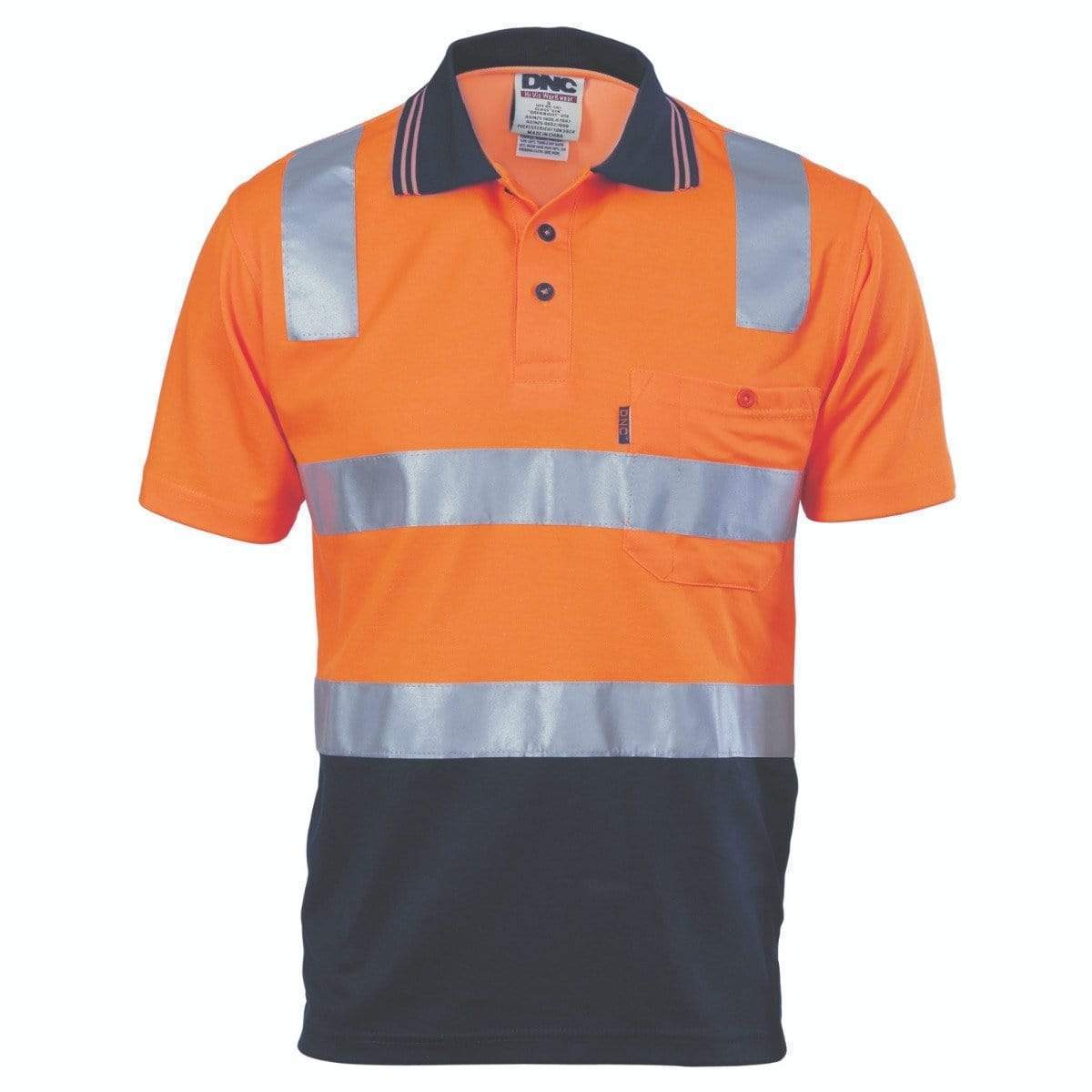 Dnc Workwear Cotton Back Hi-vis Two-tone Short Sleeve Polo Shirt With Csr Reflective Tape - 3817 Work Wear DNC Workwear Orange/Navy 5XL 