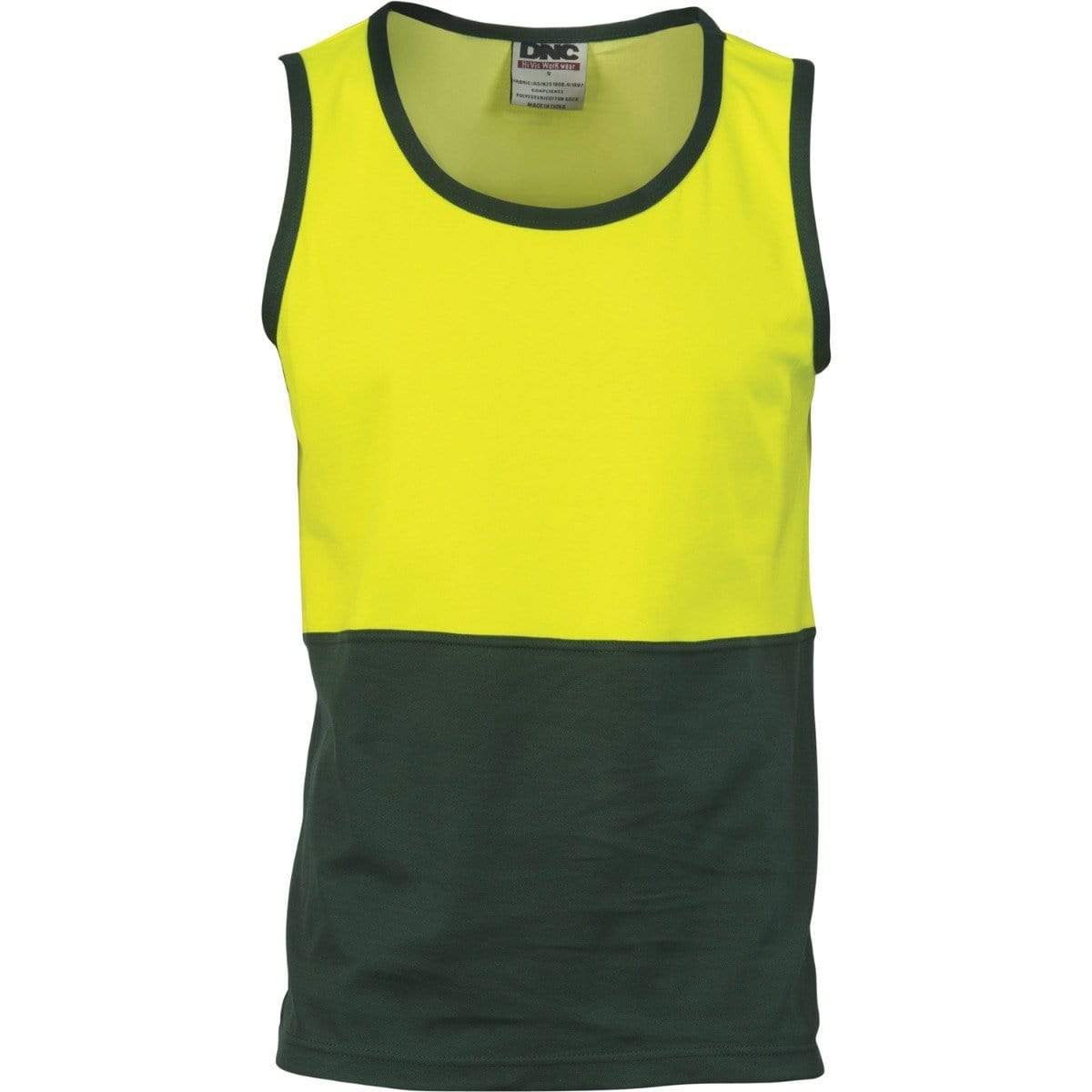 Dnc Workwear Cotton Back Two-tone Singlet -  3841 Work Wear DNC Workwear Yellow/Bottle Green XS 
