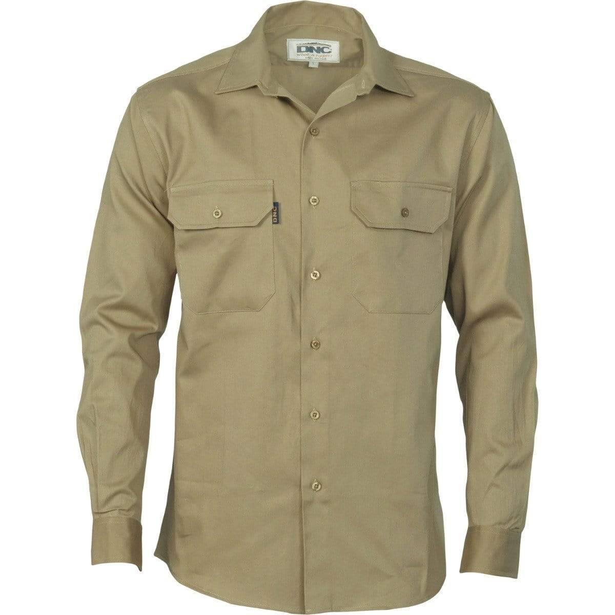 Dnc Workwear Cotton Drill Long Sleeve Work Shirt - 3202 Work Wear DNC Workwear Khaki XS 