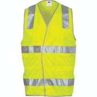 Dnc Workwear Day/night Safety Vest With Hoop & Shoulder Generic R/tape - 3503 Work Wear DNC Workwear Yellow XS 
