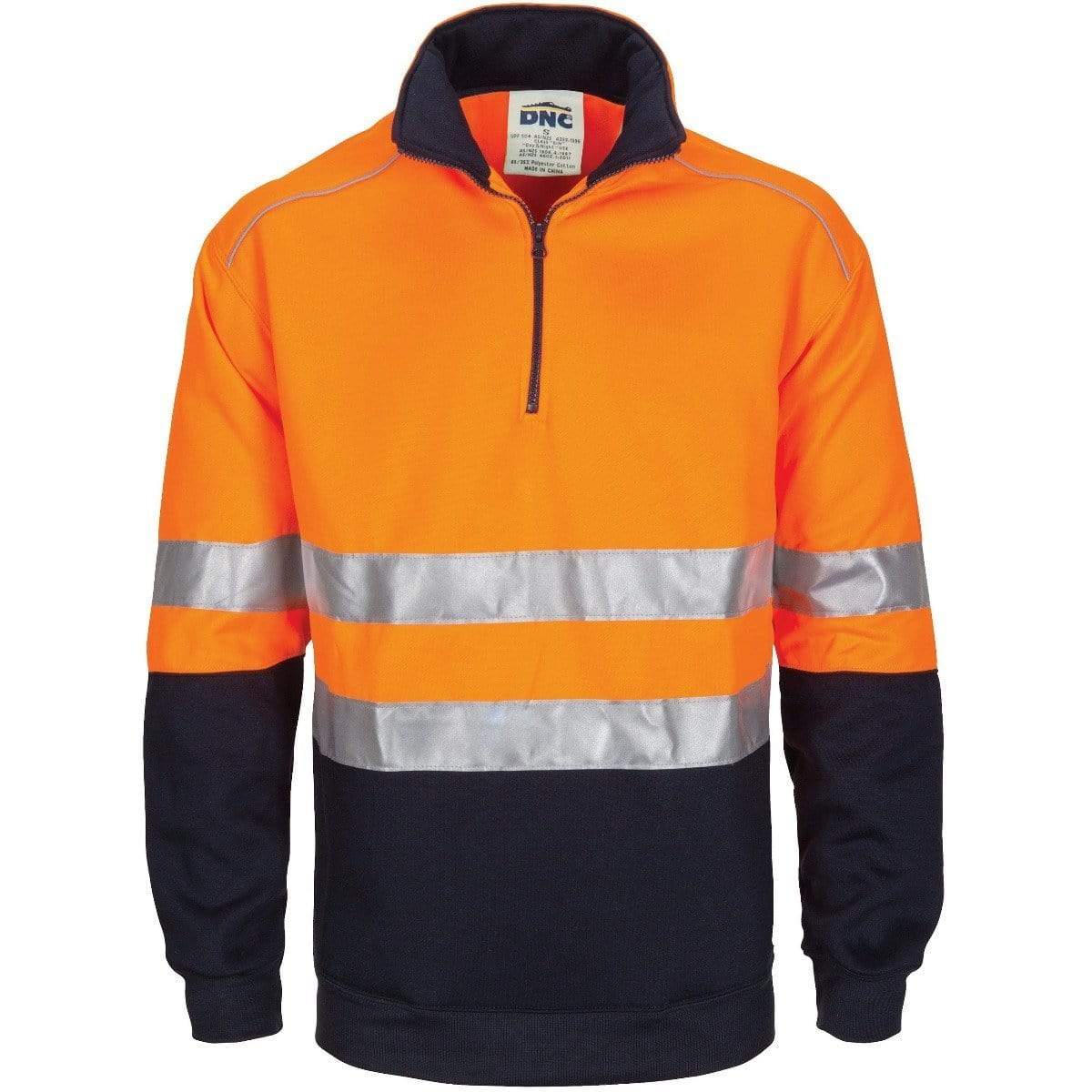 Dnc Workwear Hi-vis 1/2 Zip Fleecy With Hoop Pattern Csr Reflective Tape - 3729 Work Wear DNC Workwear Orange/Navy XS 