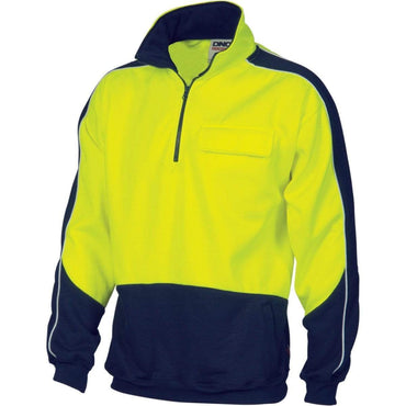 Dnc Workwear Hi-vis 2 Tone 1/2 Zip Hi-neck Panel Fleecy Windcheater - 3823 Work Wear DNC Workwear Yellow/Navy XS 