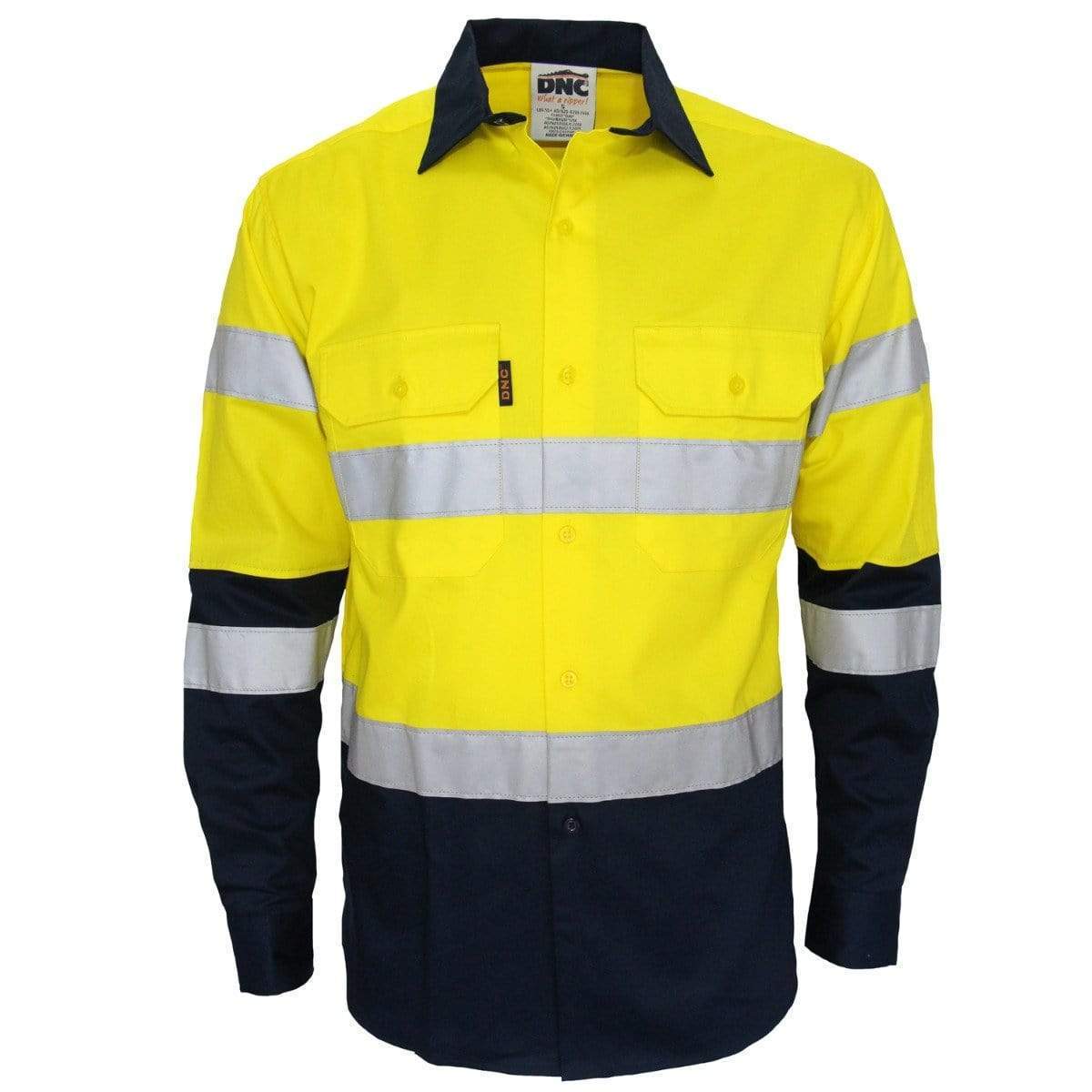 Dnc Workwear Hi-vis 2-tone Bio-motion Taped Shirt - 3976 Work Wear DNC Workwear Yellow/Navy XS 