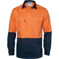 Dnc Workwear Hi-vis 2 Tone Cool-breeze Close Front Long Sleeve Cotton Shirt - 3934 Work Wear DNC Workwear Orange/Navy 5XL 