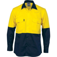 Dnc Workwear Hi-vis 2 Tone Cool-breeze Long Sleeve Cotton Shirt - 3840 Work Wear DNC Workwear Yellow/Navy XS 