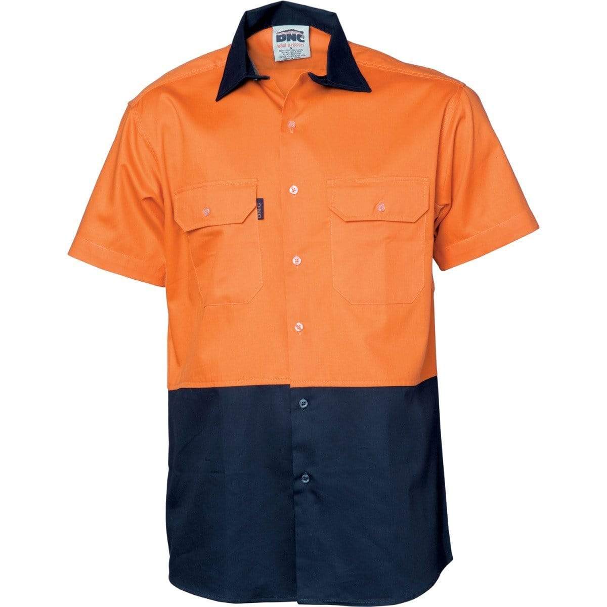 Dnc Workwear Hi-vis 2 Tone Cool-breeze Short Sleeve Cotton Shirt - 3839 Work Wear DNC Workwear Orange/Navy XS 