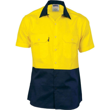 Dnc Workwear Hi-vis 2 Tone Cool-breeze Short Sleeve Cotton Shirt - 3839 Work Wear DNC Workwear Yellow/Navy XS 