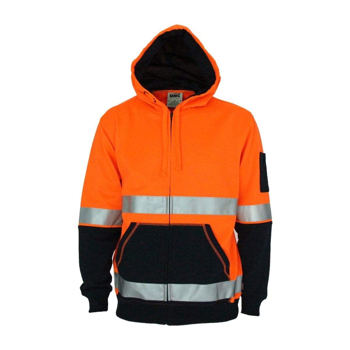 Dnc Workwear Hi-vis 2-tone Full Zip Super Fleecy Hoodie With Csr Reflective Tape - 3788 Work Wear DNC Workwear Orange/Navy XS 