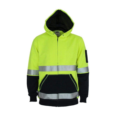Dnc Workwear Hi-vis 2-tone Full Zip Super Fleecy Hoodie With Csr Reflective Tape - 3788 Work Wear DNC Workwear Yellow/Navy XS 