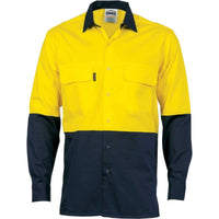 Dnc Workwear Hi-vis 3 Way Cool-breeze Long Sleeve Cotton Shirt - 3938 Work Wear DNC Workwear Yellow/Navy XS 