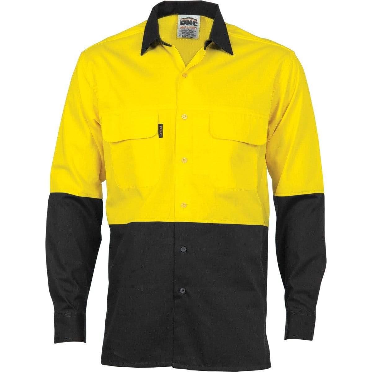 Dnc Workwear Hi-vis 3 Way Cool-breeze Long Sleeve Cotton Shirt - 3938 Work Wear DNC Workwear Yellow/Black XS 